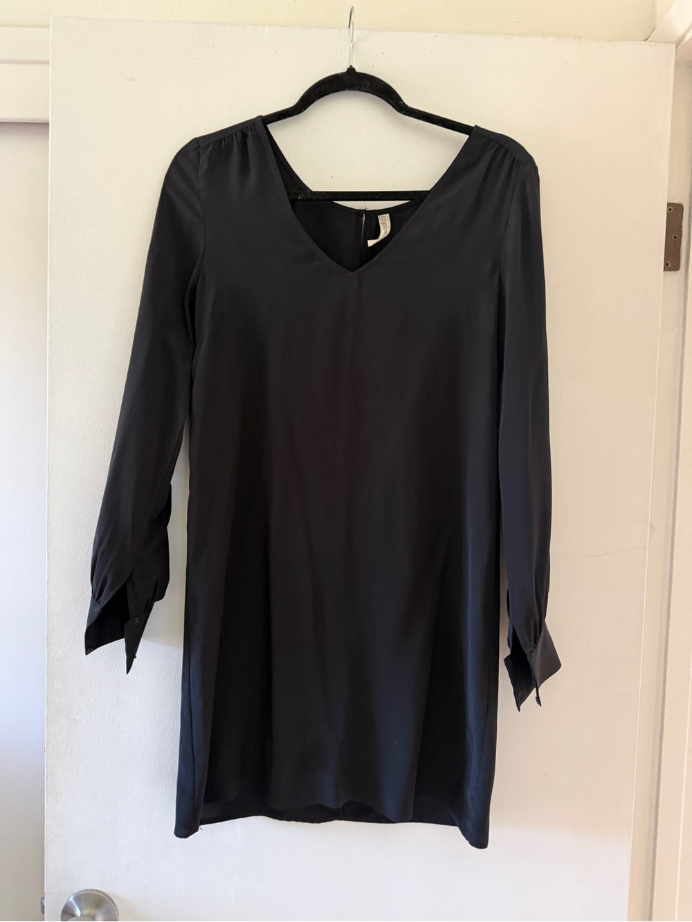 Black V-Neck Long Sleeve Silk Dress - Rory Becca